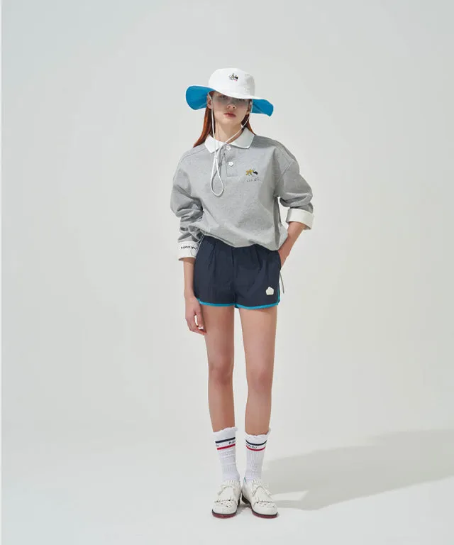 KANDINI Collared Sweatshirt With String (Printed) - Gray