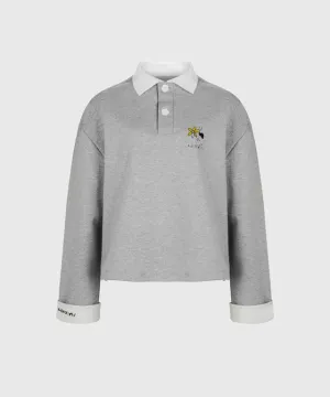 KANDINI Collared Sweatshirt With String (Printed) - Gray