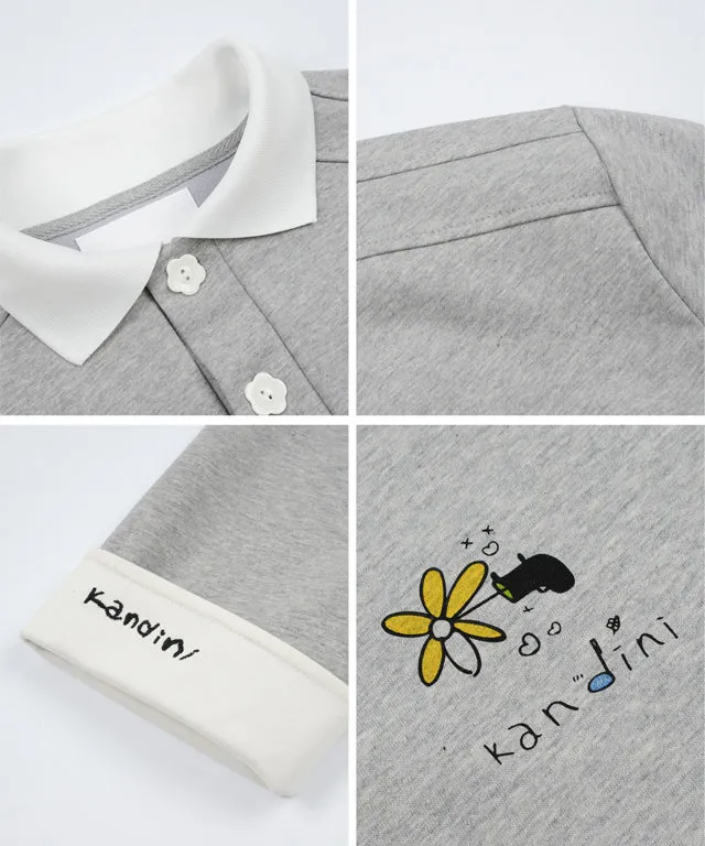 KANDINI Collared Sweatshirt With String (Printed) - Gray