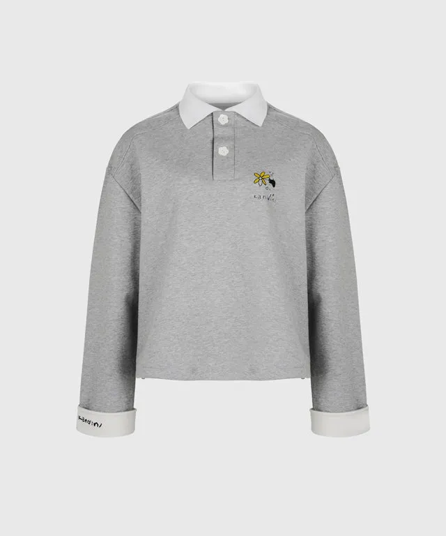 KANDINI Collared Sweatshirt With String (Printed) - Gray