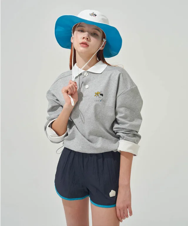 KANDINI Collared Sweatshirt With String (Printed) - Gray