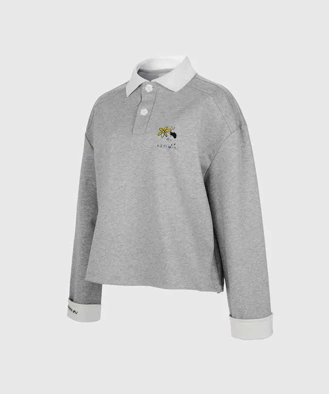 KANDINI Collared Sweatshirt With String (Printed) - Gray