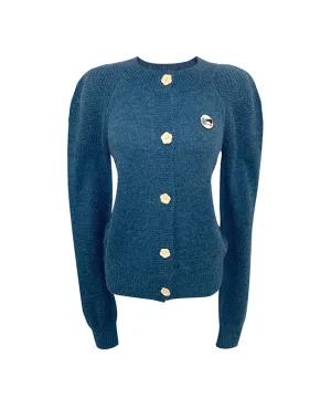 KANDINI Puff Knit Cardigan - Blue