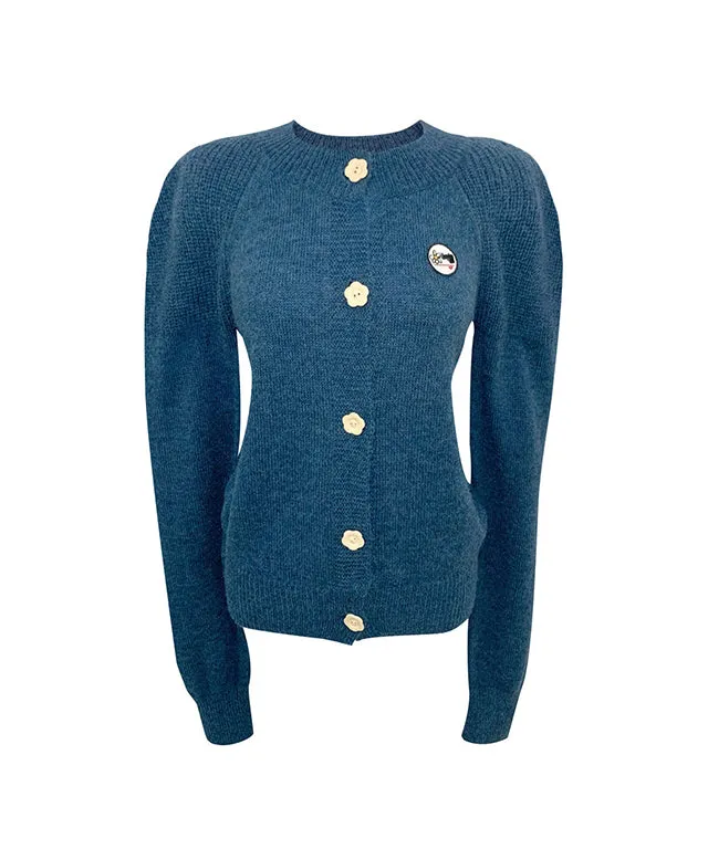 KANDINI Puff Knit Cardigan - Blue