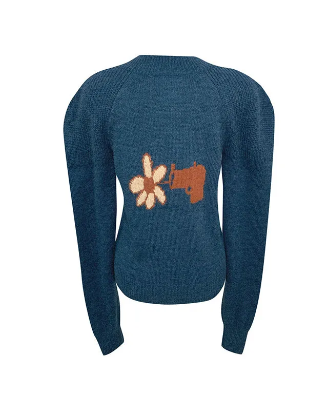 KANDINI Puff Knit Cardigan - Blue
