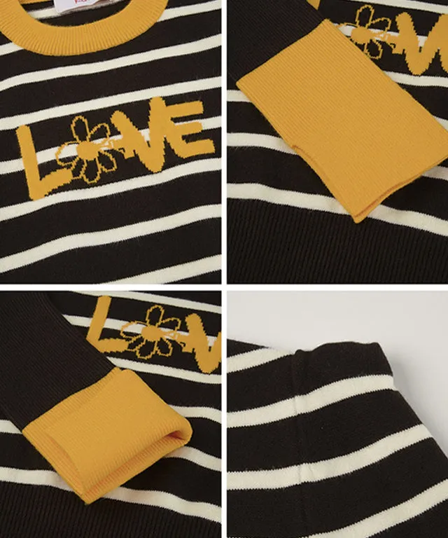 KANDINI Striped Knit With Puff Sleeve - Brown