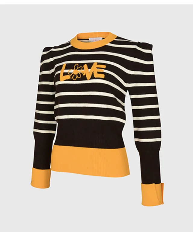 KANDINI Striped Knit With Puff Sleeve - Brown