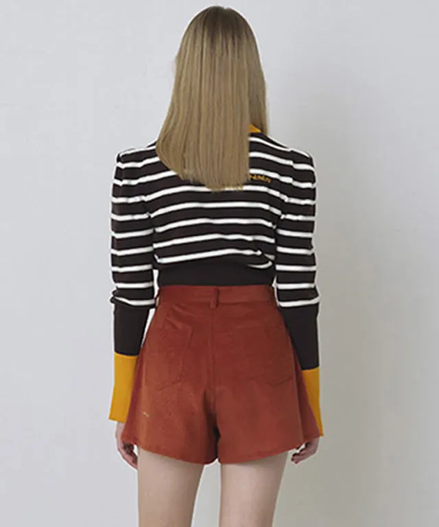 KANDINI Striped Knit With Puff Sleeve - Brown