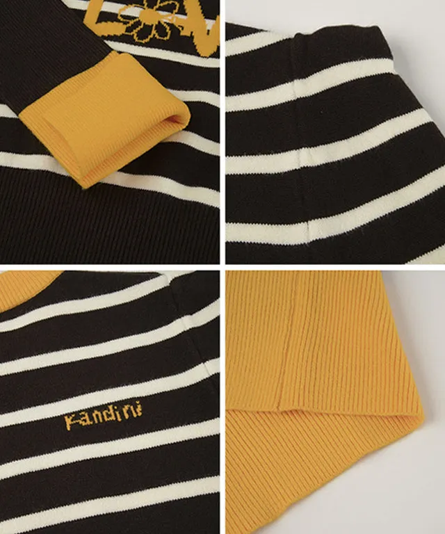 KANDINI Striped Knit With Puff Sleeve - Brown