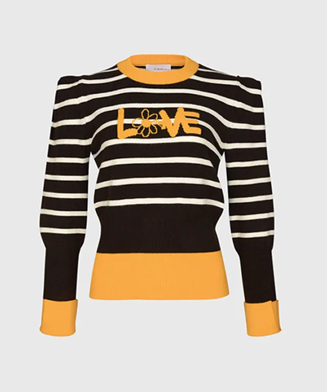 KANDINI Striped Knit With Puff Sleeve - Brown
