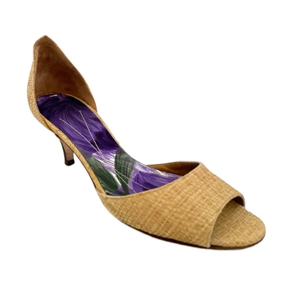 KATE SPADE • Eden Raffia Heels Shoes Includes Box Made In Italy