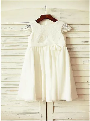 Lace Chiffon Princess Scoop Short Sleeves Flower Girl Dresses Floor Length
