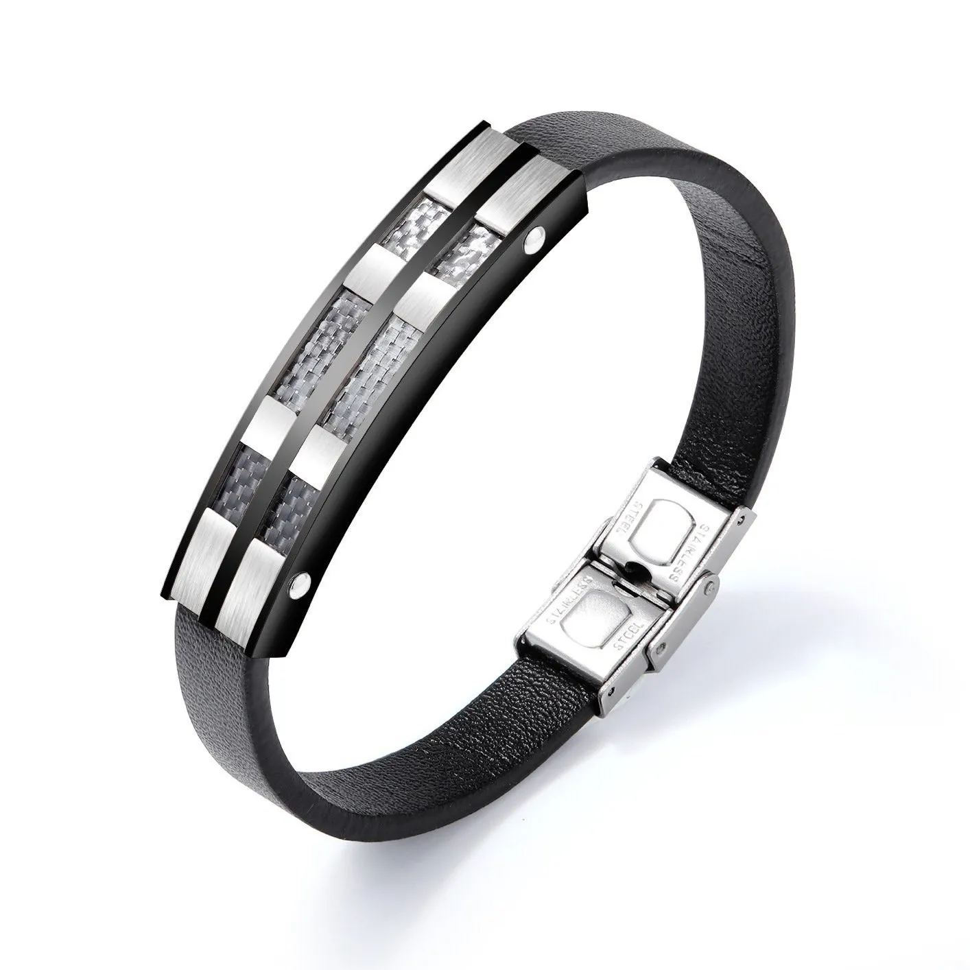 Leather Bracelet With Real Carbon Fiber Inlay