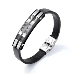 Leather Bracelet With Real Carbon Fiber Inlay