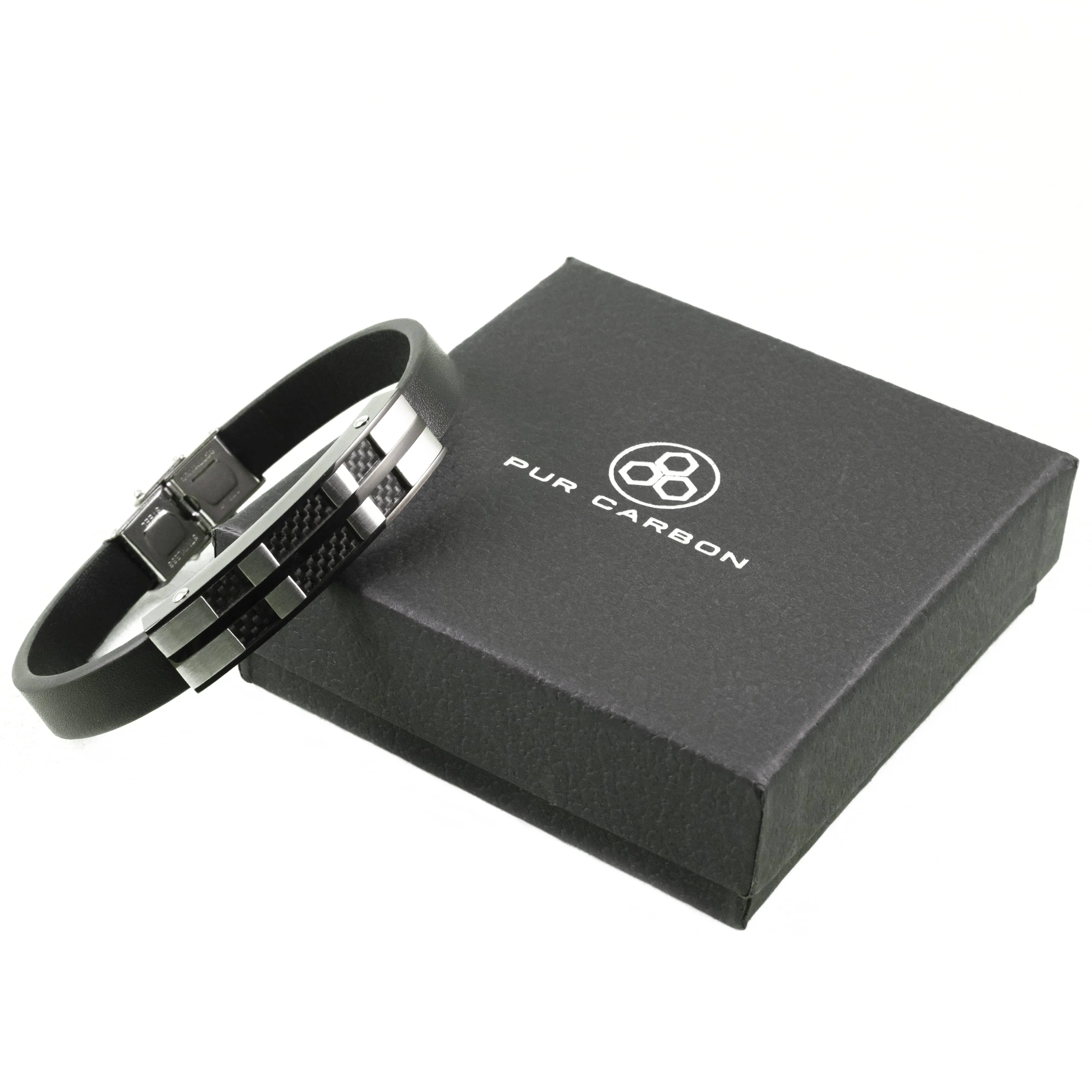 Leather Bracelet With Real Carbon Fiber Inlay