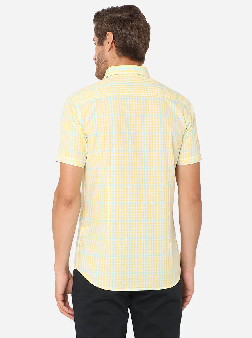 Lemon Yellow Checked Slim Fit Semi Casual Shirt | JadeBlue