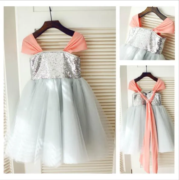 Long Tulle Sequin Princess Straps Sleeveless Flower Girl Dresses