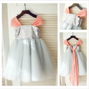 Long Tulle Sequin Princess Straps Sleeveless Flower Girl Dresses