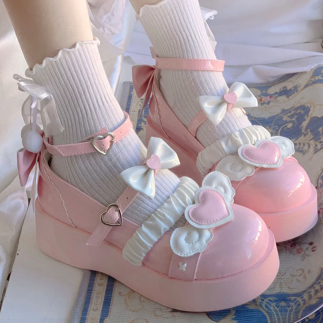 Love Wings Bow Platform Shoes