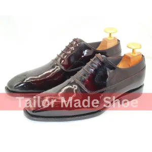 Men's Burgundy Patent Leather Oxford Shoes – Classic Elegance ustom-Made Burgundy Oxford Shoes – Luxury Men's Footwear