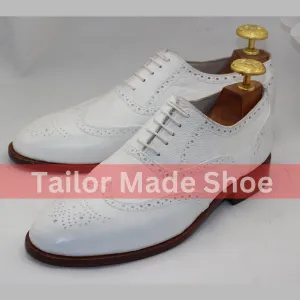 Men's Classic White Leather Brogue Shoes Sophisticated White Oxford Brogues – Stylish and Comfortable – Handmade and Premium Quality