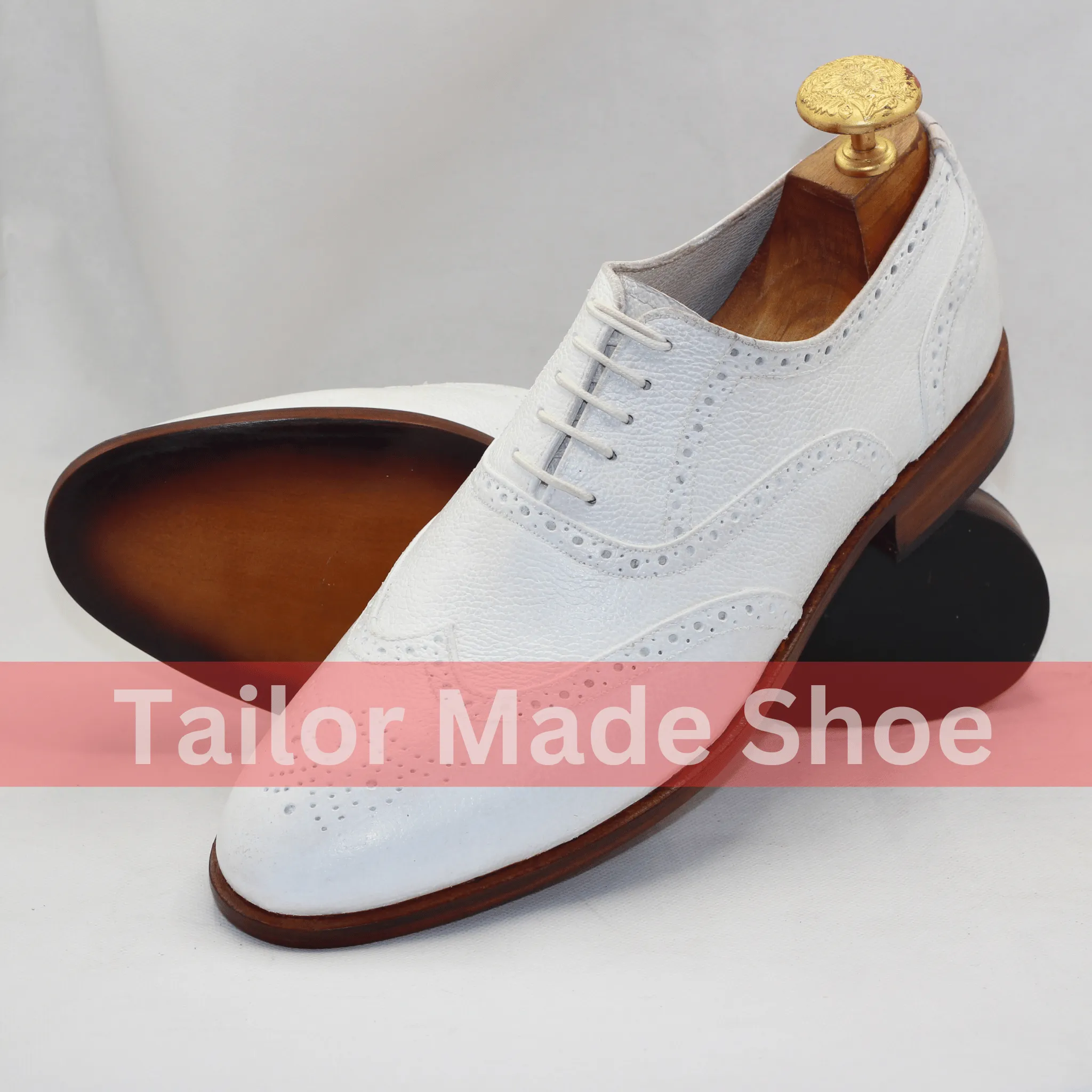 Men's Classic White Leather Brogue Shoes Sophisticated White Oxford Brogues – Stylish and Comfortable – Handmade and Premium Quality