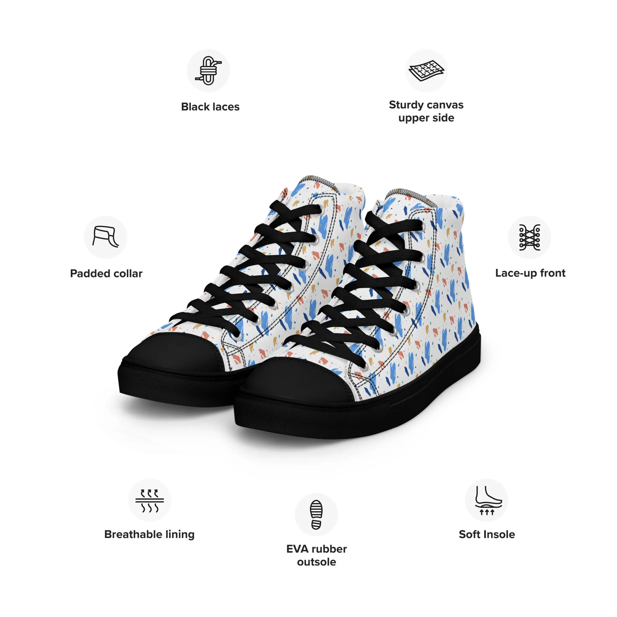 Men’s high top canvas shoes  - Colorful terrazzo pattern design - print on demand