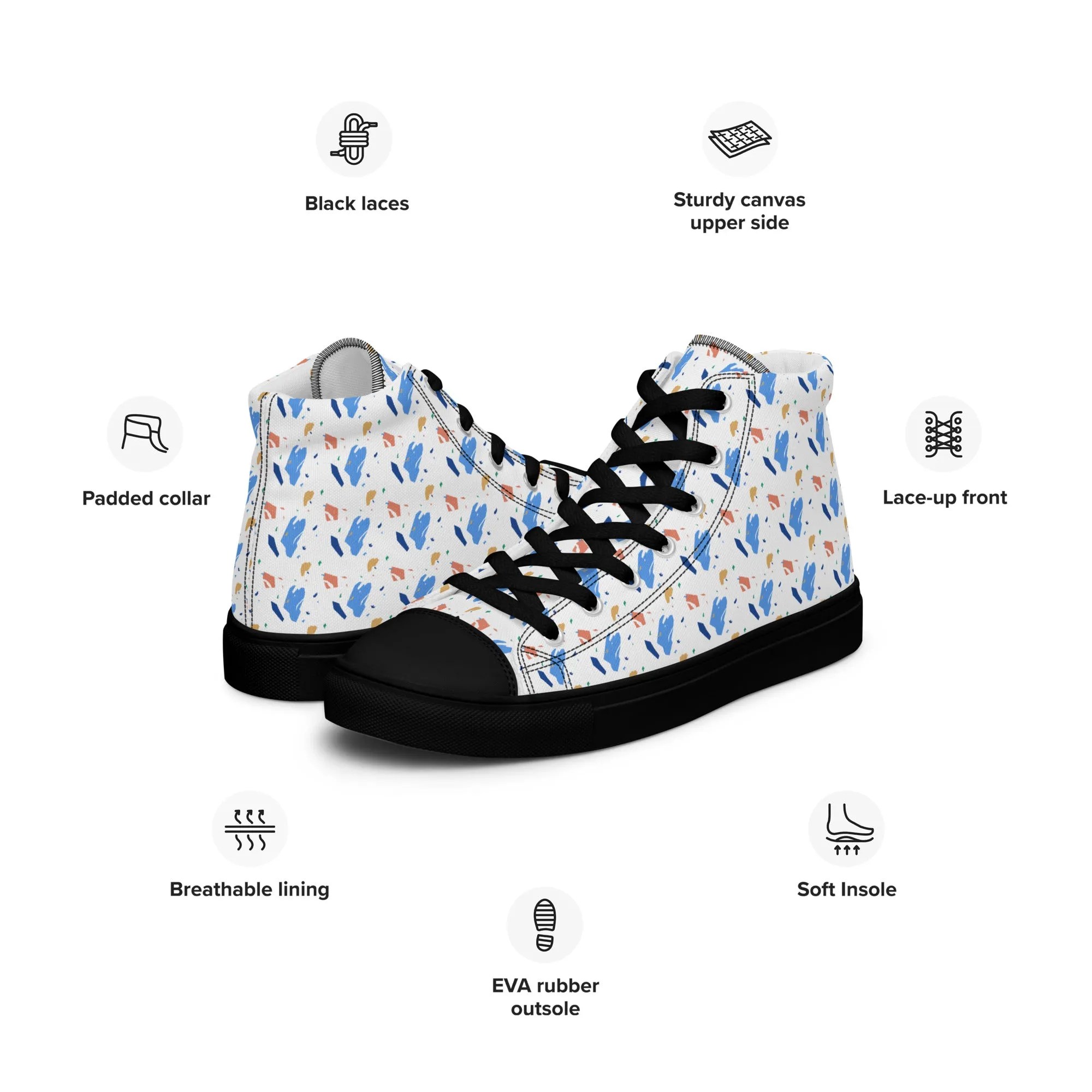 Men’s high top canvas shoes  - Colorful terrazzo pattern design - print on demand
