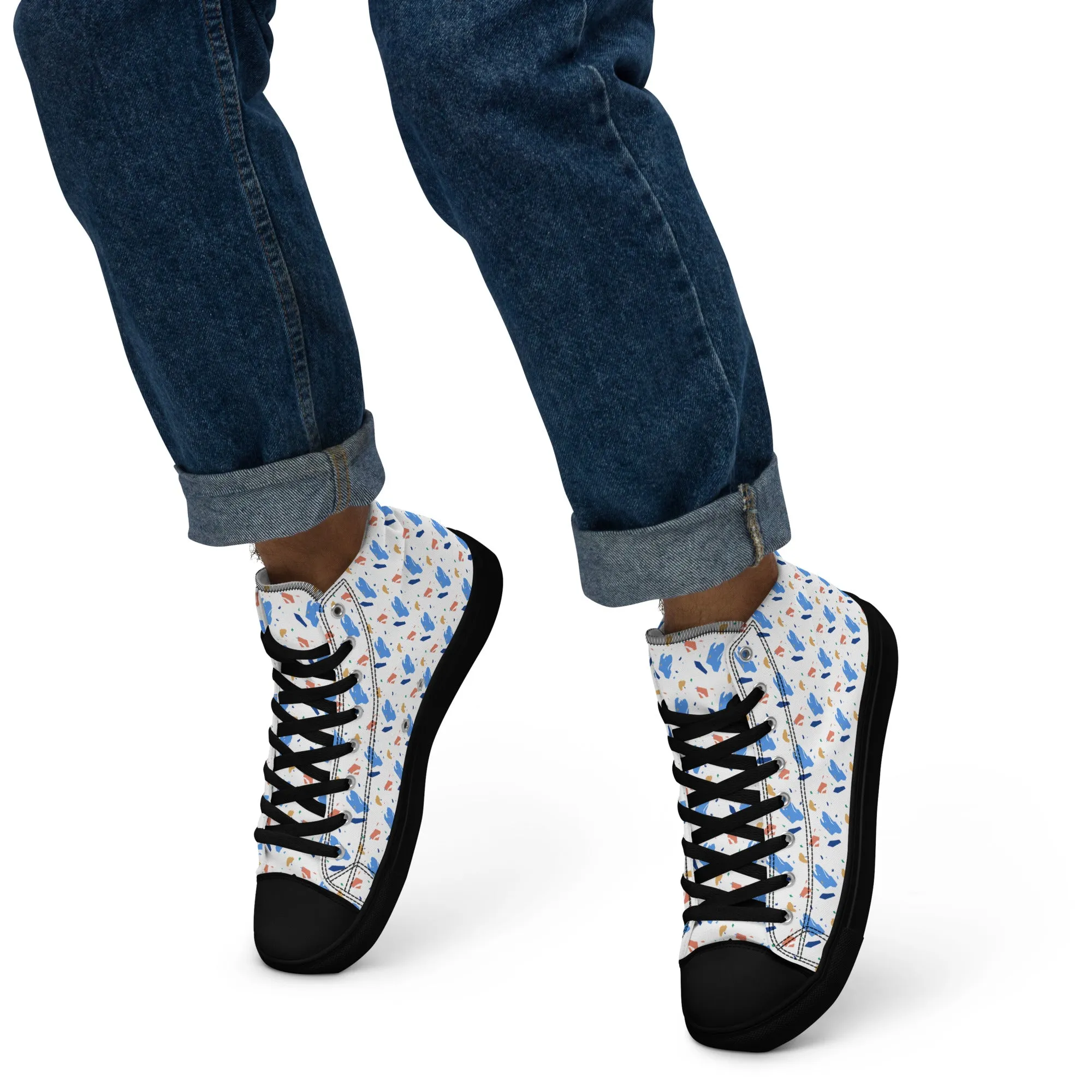 Men’s high top canvas shoes  - Colorful terrazzo pattern design - print on demand