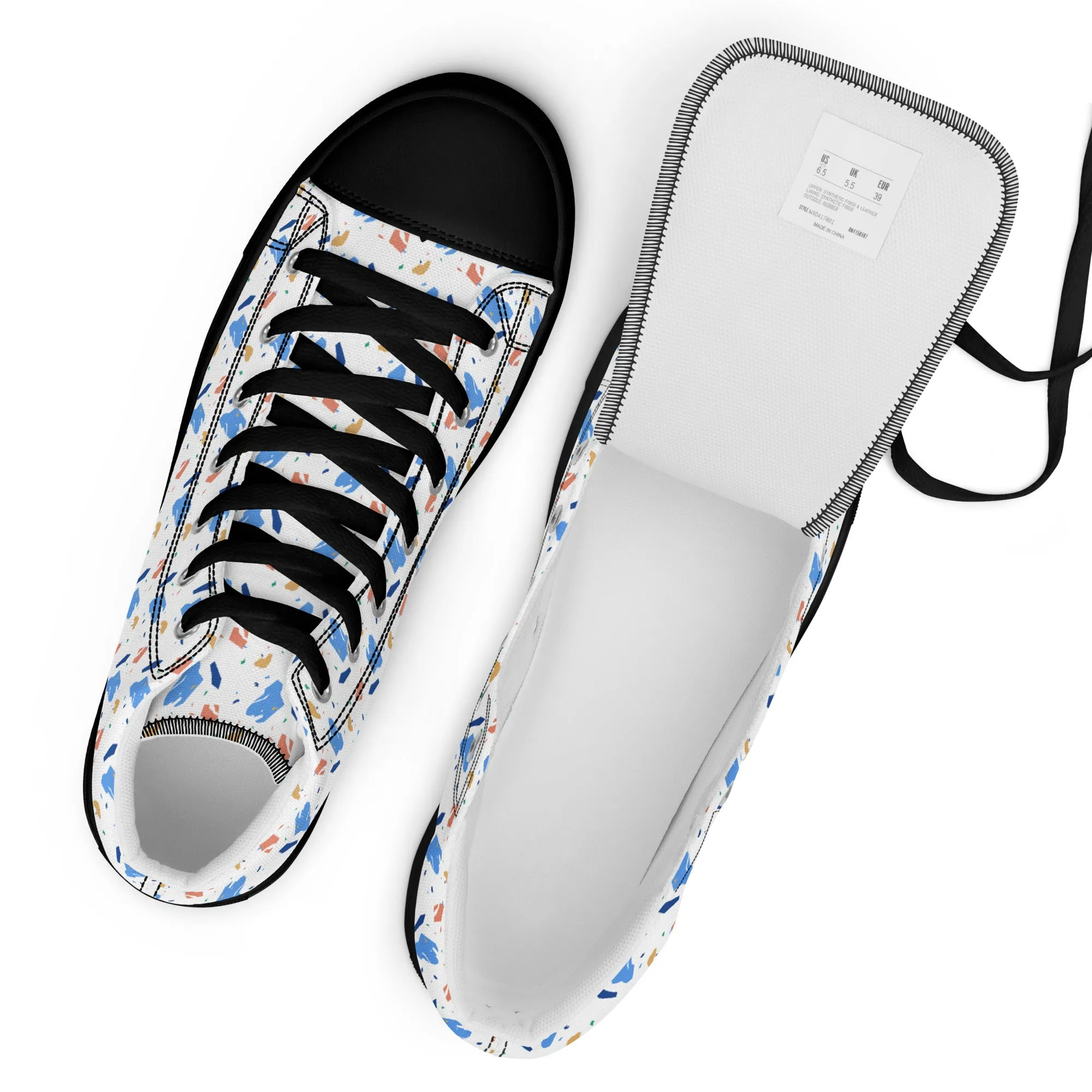 Men’s high top canvas shoes  - Colorful terrazzo pattern design - print on demand