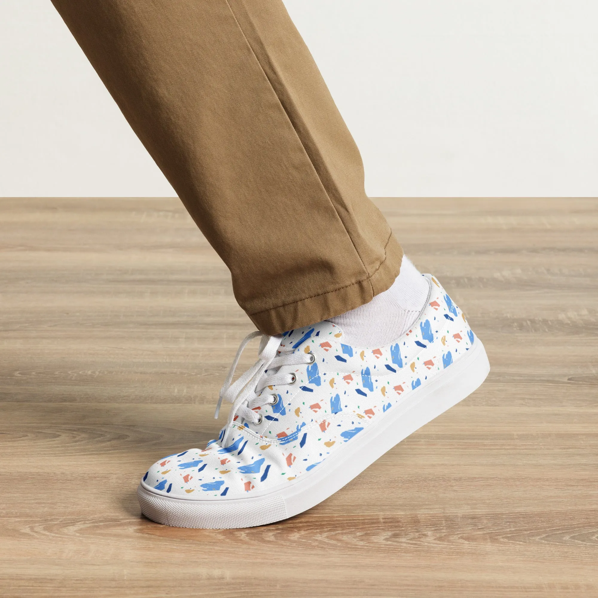 Men’s lace-up canvas shoes  - Colorful terrazzo pattern design - print on demand