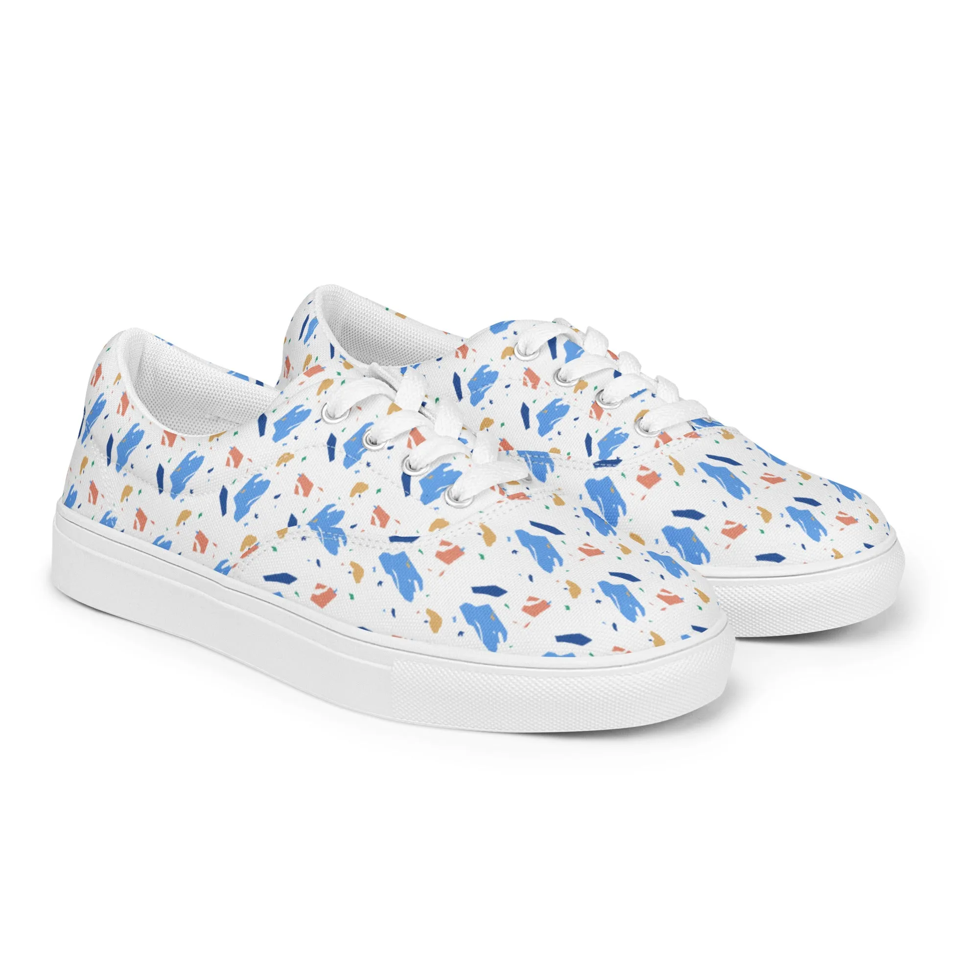Men’s lace-up canvas shoes  - Colorful terrazzo pattern design - print on demand