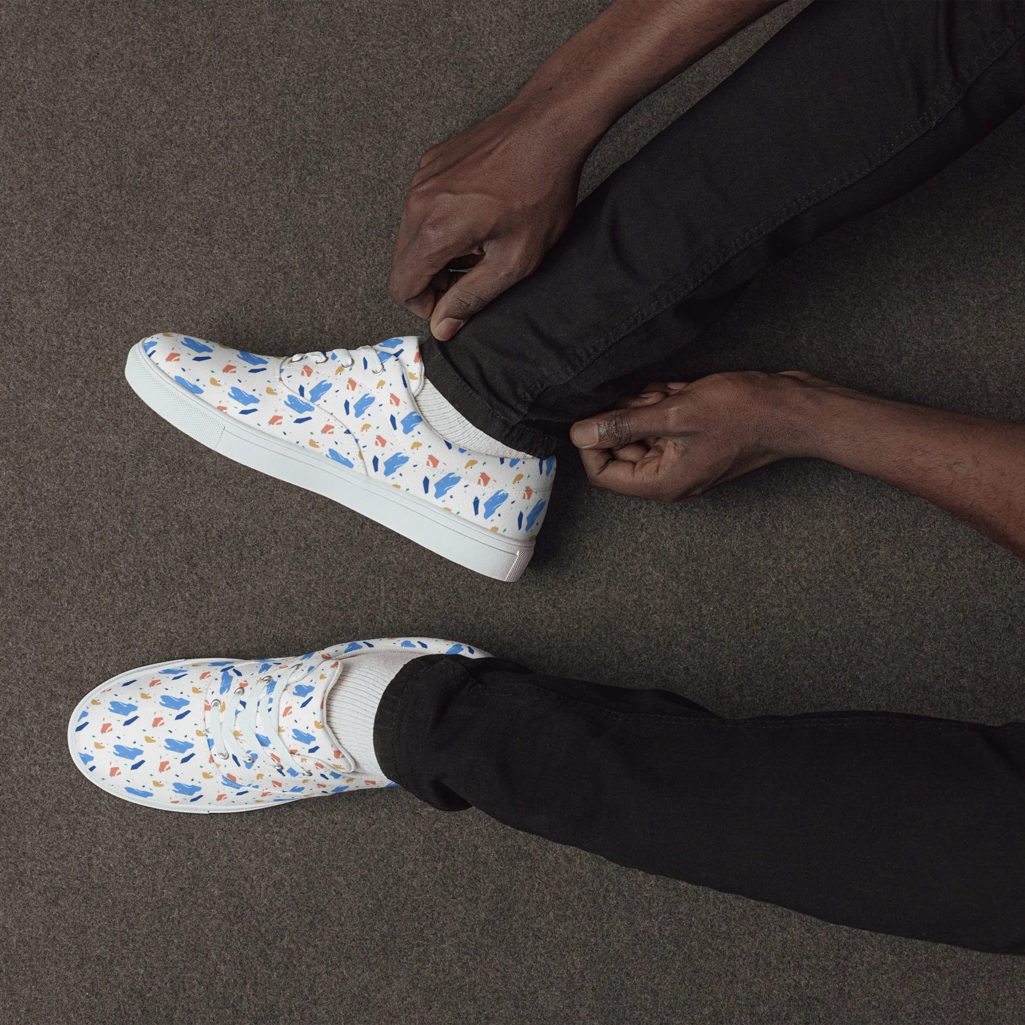 Men’s lace-up canvas shoes  - Colorful terrazzo pattern design - print on demand