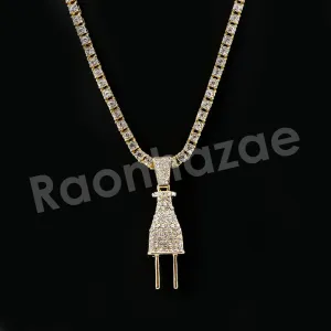 Micro Pave Electric Plug Pendant w/ 18" Tennis / 30" Cuban Chain X1