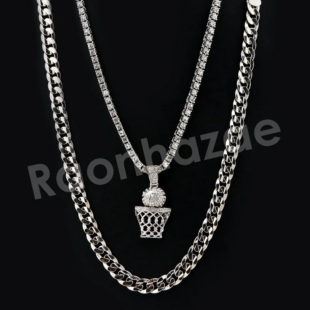 Micro Pave Microphone Pendant w/ 18" Tennis / 30" Cuban Chain X7
