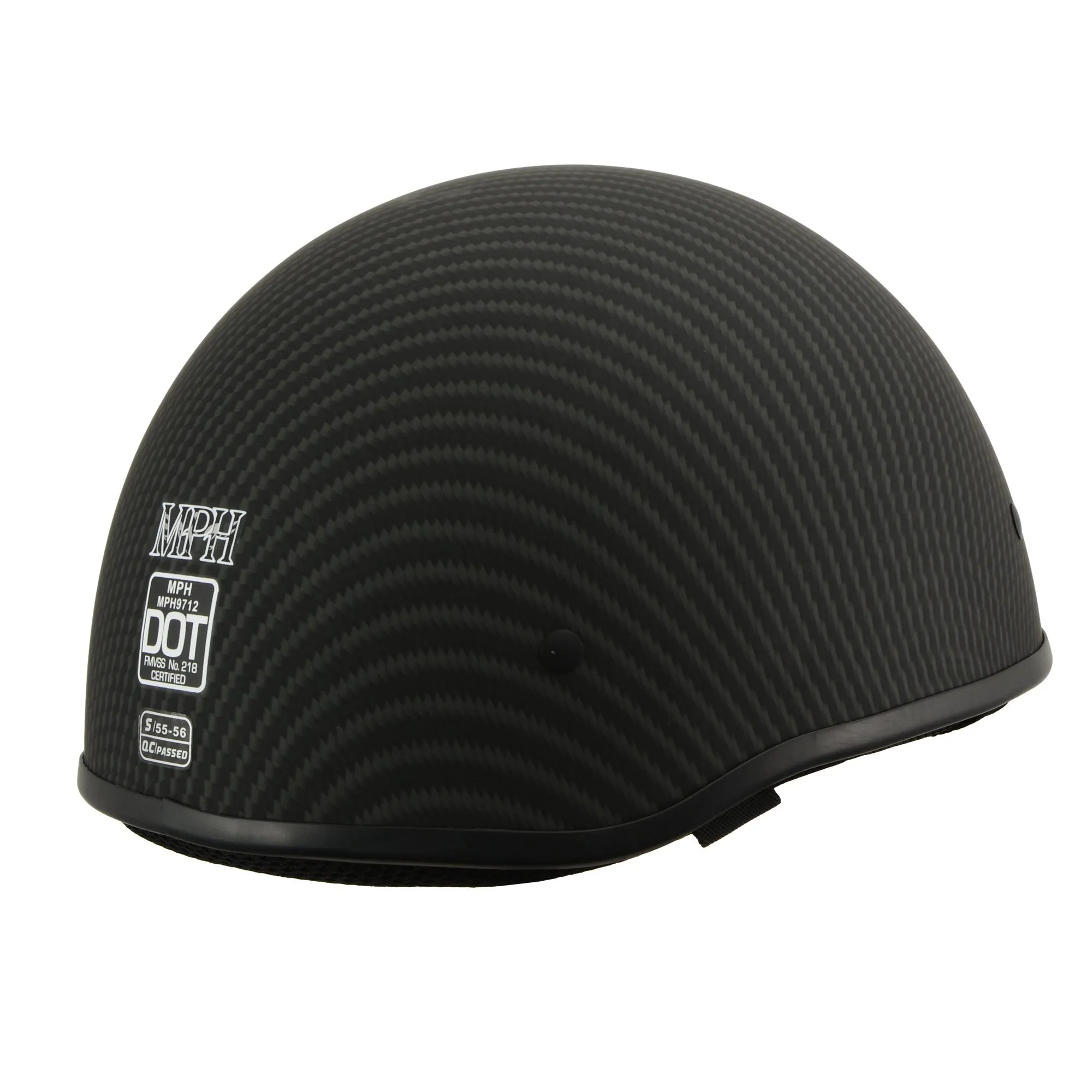 MPH DOT Half Helmet w/ Carbon Fiber Look Matte Black