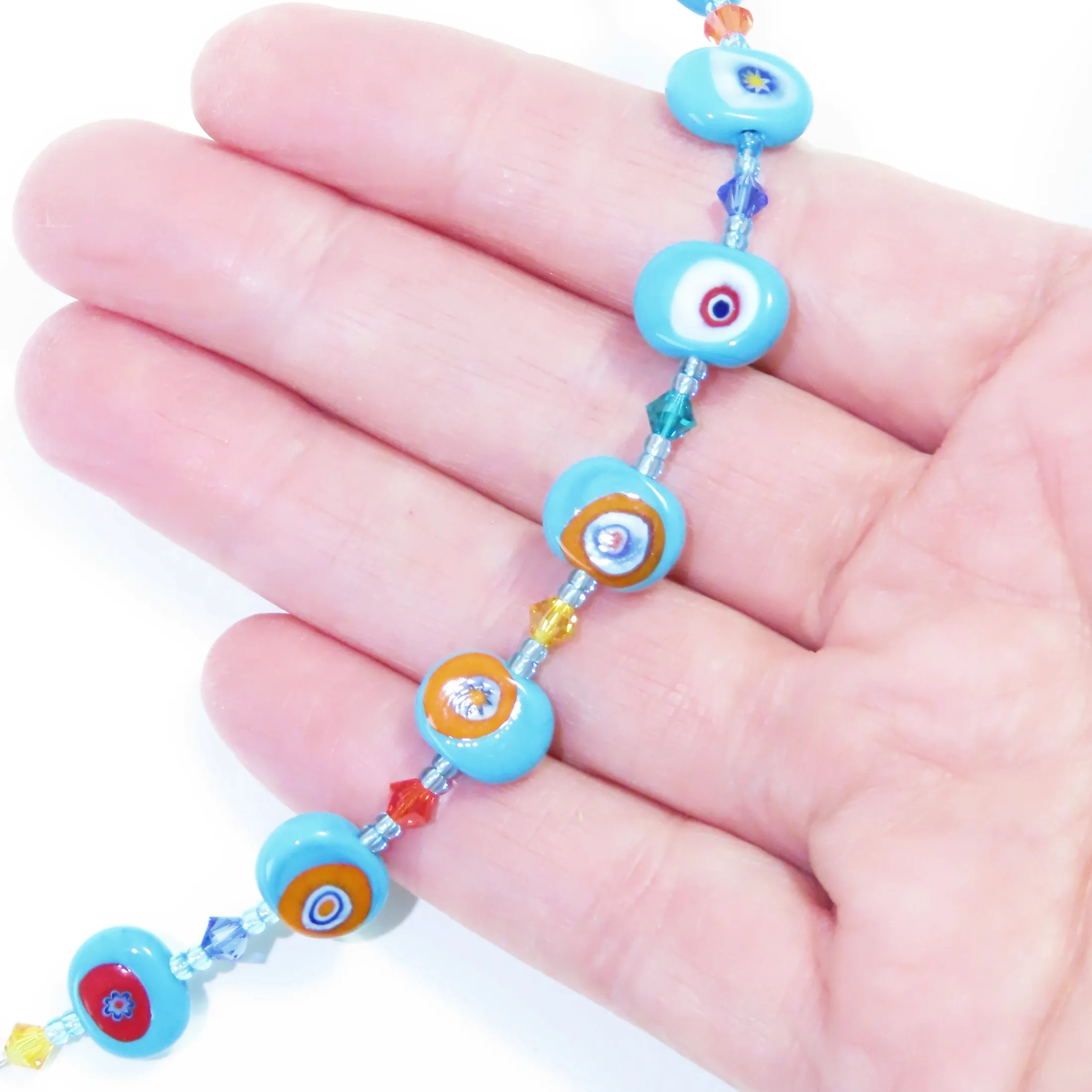 Murano Glass Colorful Millefiori Turquoise Sterling Silver Bracelet