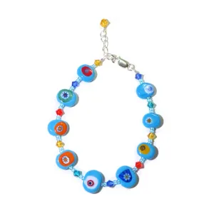 Murano Glass Colorful Millefiori Turquoise Sterling Silver Bracelet