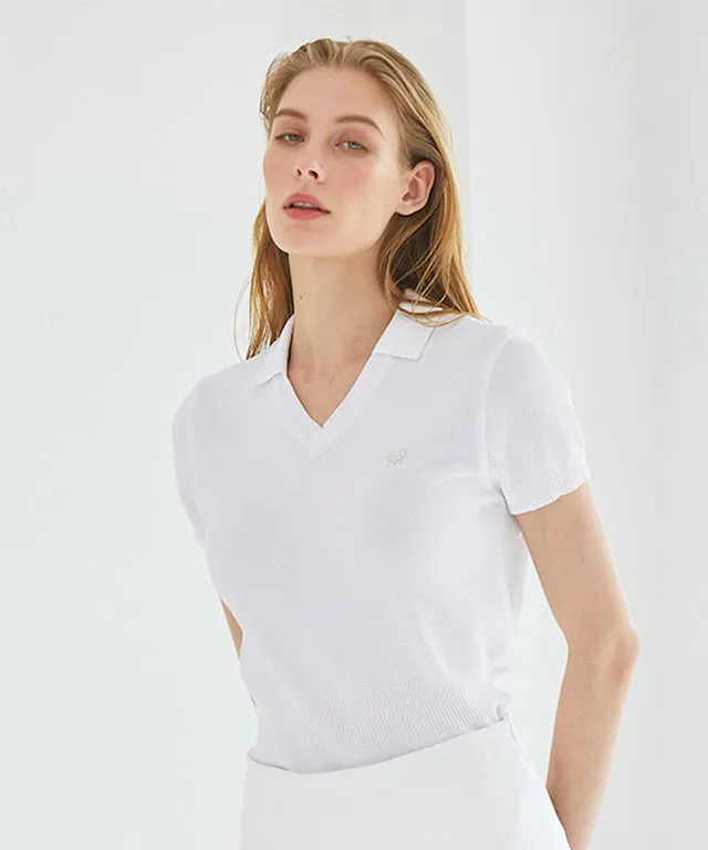 MYCL V-Collar Waist-band Knit T-shirt - White