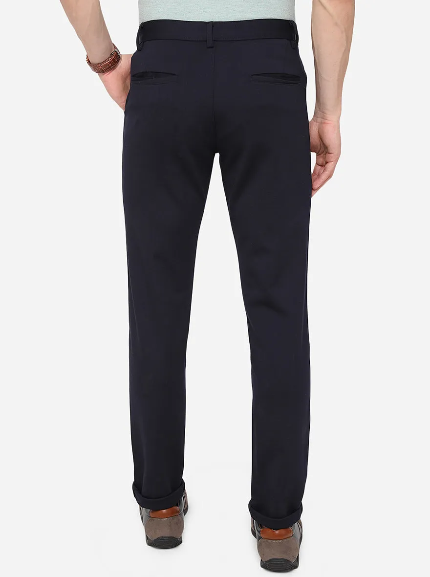 Navy Blue Solid Slim Fit Formal Trouser | JB Studio