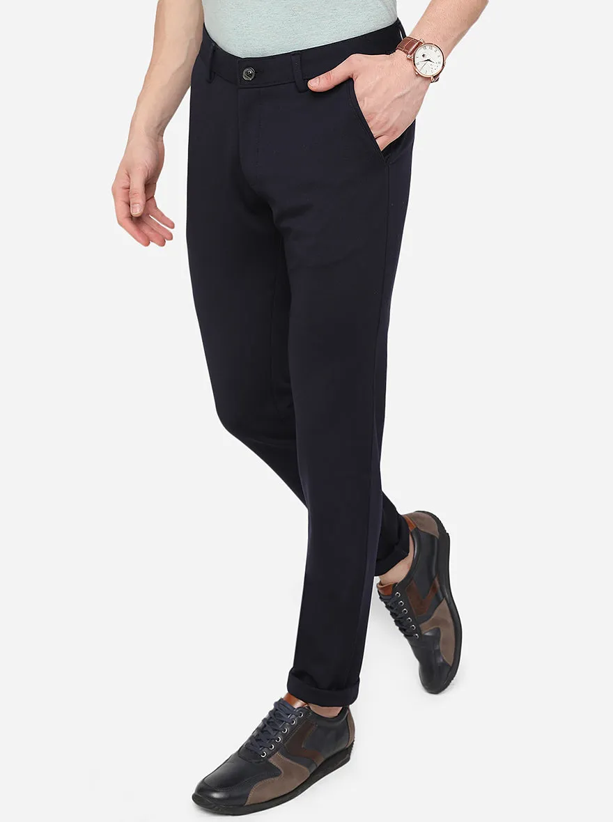 Navy Blue Solid Slim Fit Formal Trouser | JB Studio