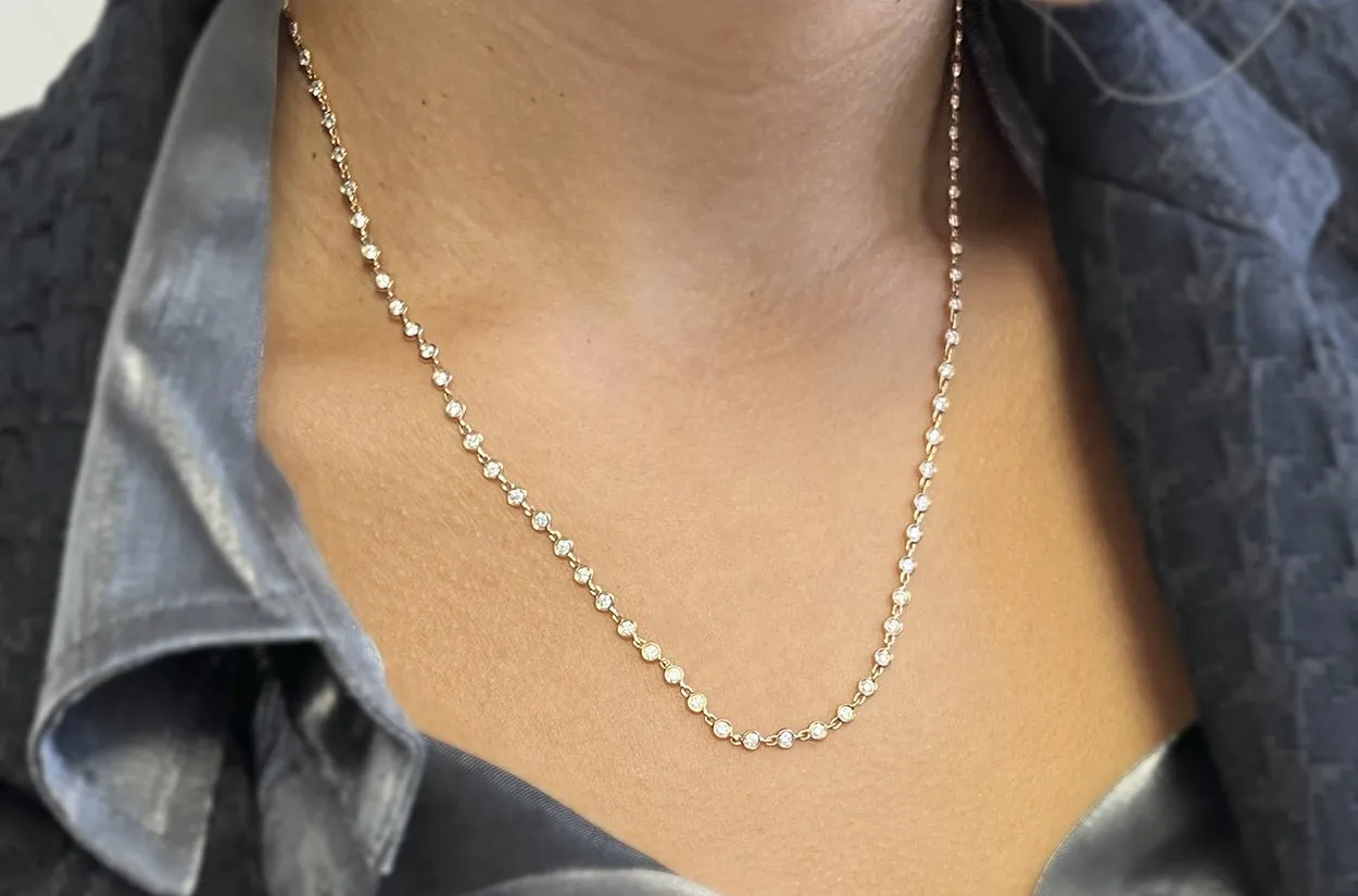 Necklace 18kt Gold Bezel Setting Diamonds Tennis 2.22 cts