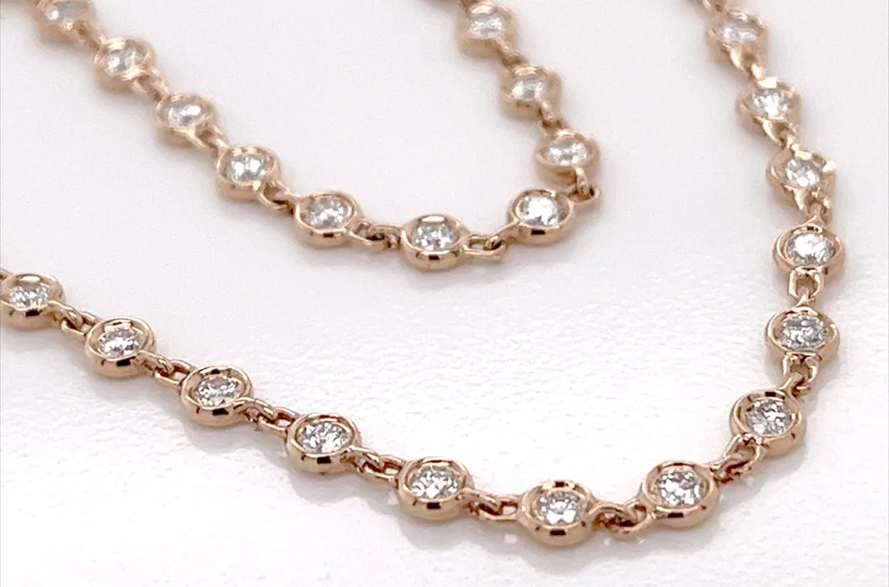 Necklace 18kt Gold Bezel Setting Diamonds Tennis 2.22 cts