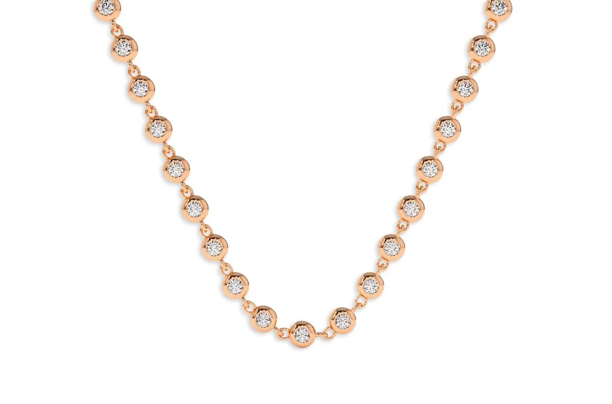 Necklace 18kt Gold Bezel Setting Diamonds Tennis 2.22 cts