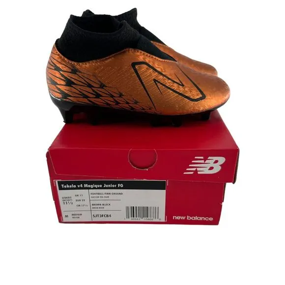 New Balance Youth Soccer Cleats 11.5 Tekela v4 Magique Junior FG Brown Gold