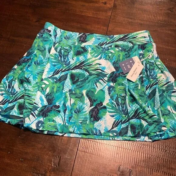 New Tommy Bahama Golf Tennis Skort Skirt Large Pleated Stretch UPF 50 Green