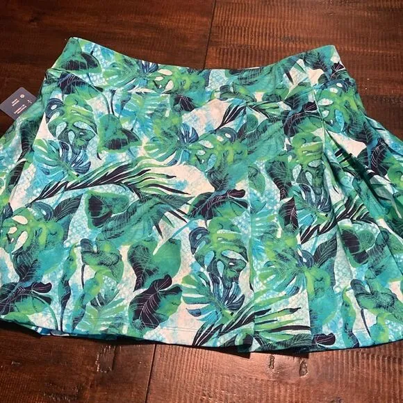 New Tommy Bahama Golf Tennis Skort Skirt Large Pleated Stretch UPF 50 Green