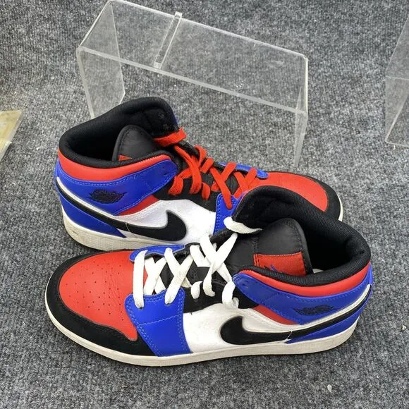 Nike Shoes Size 6.5Y Air Jordan 1 Mid Top Sneakers 554725-124 Blue Red White