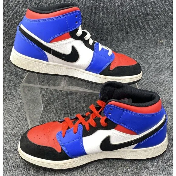 Nike Shoes Size 6.5Y Air Jordan 1 Mid Top Sneakers 554725-124 Blue Red White