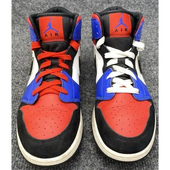 Nike Shoes Size 6.5Y Air Jordan 1 Mid Top Sneakers 554725-124 Blue Red White